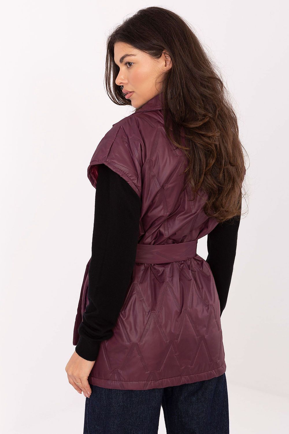 brown belted mini gilet view 9