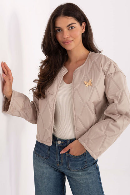beige mini jacket front view