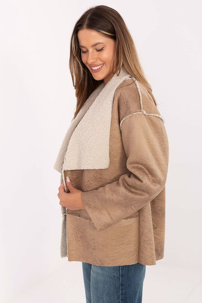 beige long sleeve jacket alternate angle