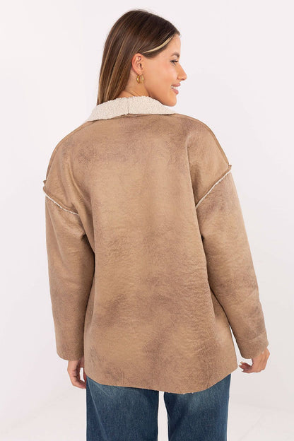 beige long sleeve jacket detail view