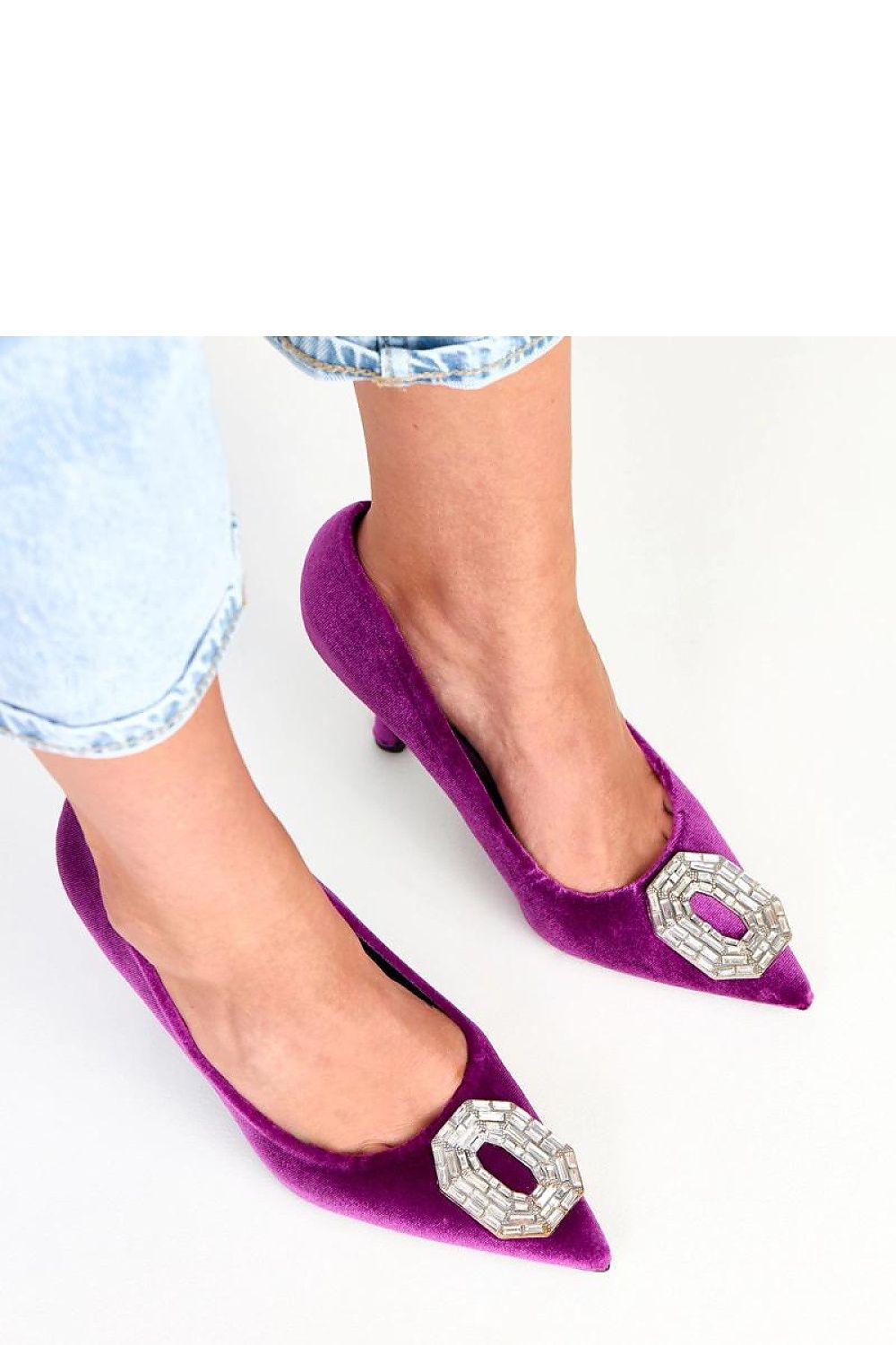 violet mini high heels back view