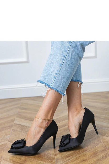 black satin mini high heels front view