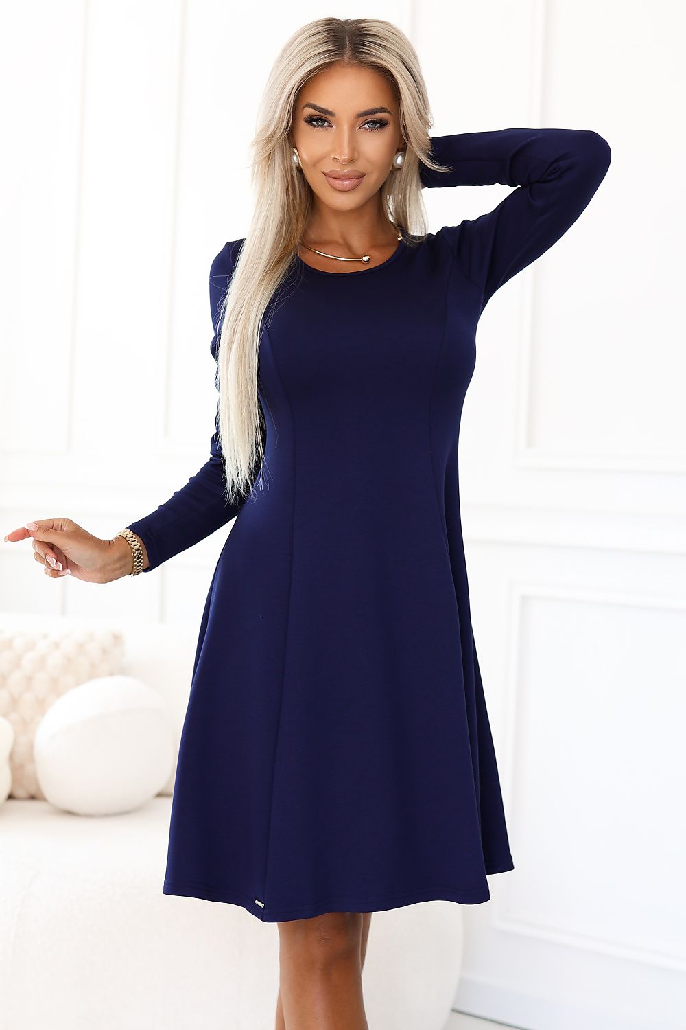 navy blue day dress front view