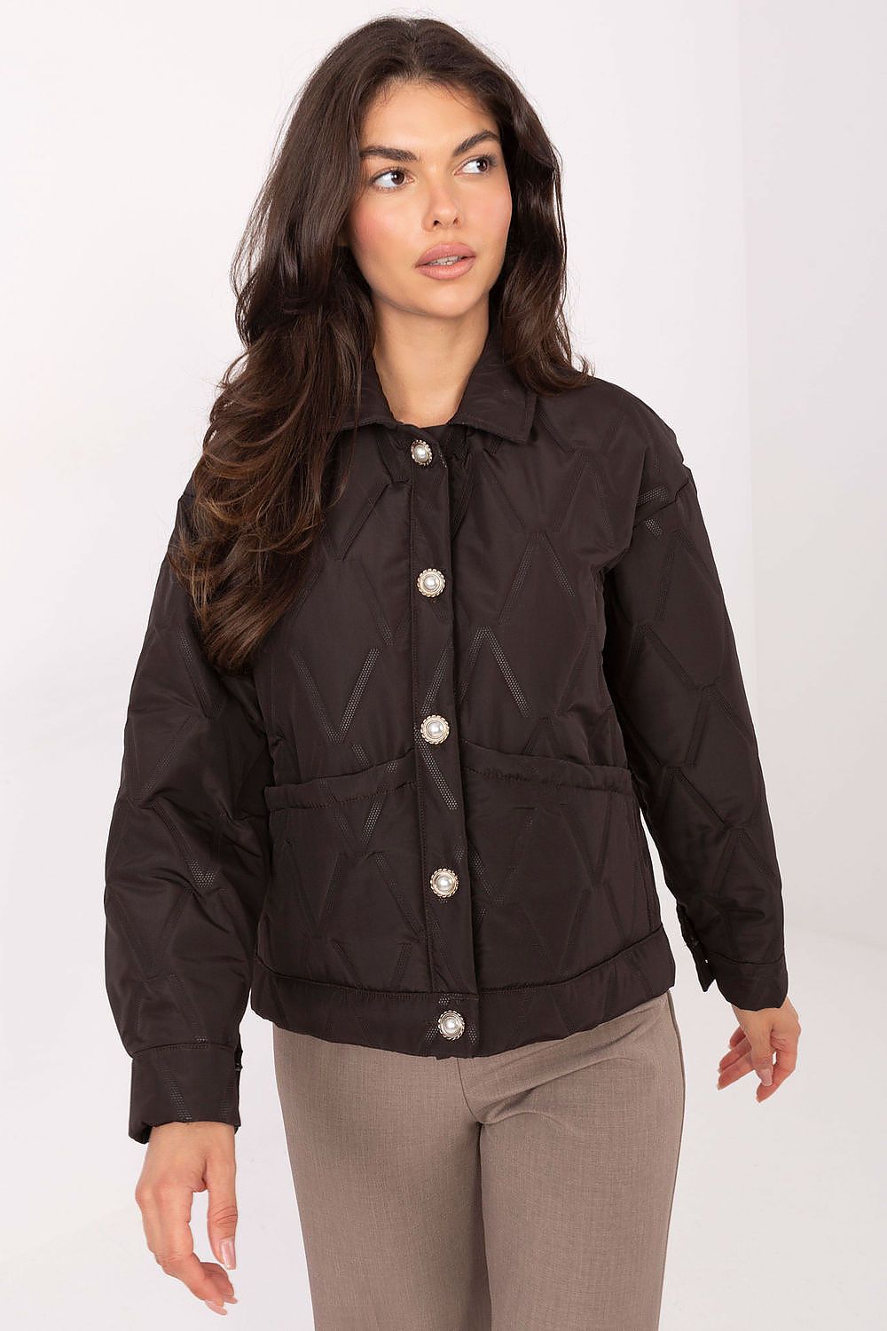brown long sleeve jacket front view