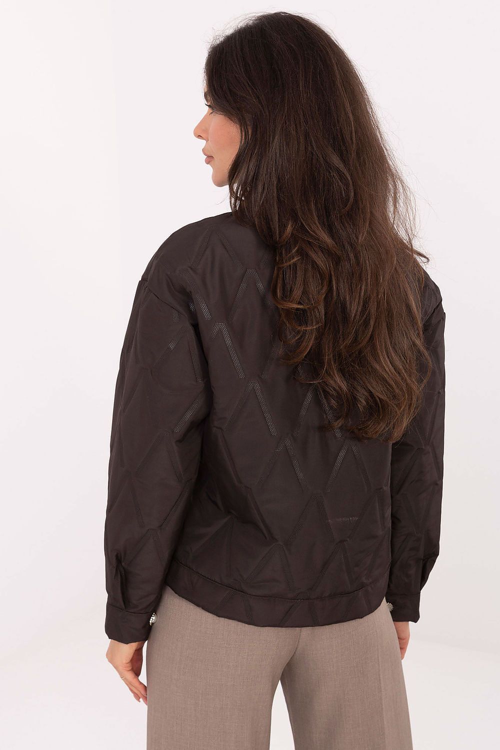brown long sleeve jacket detail view
