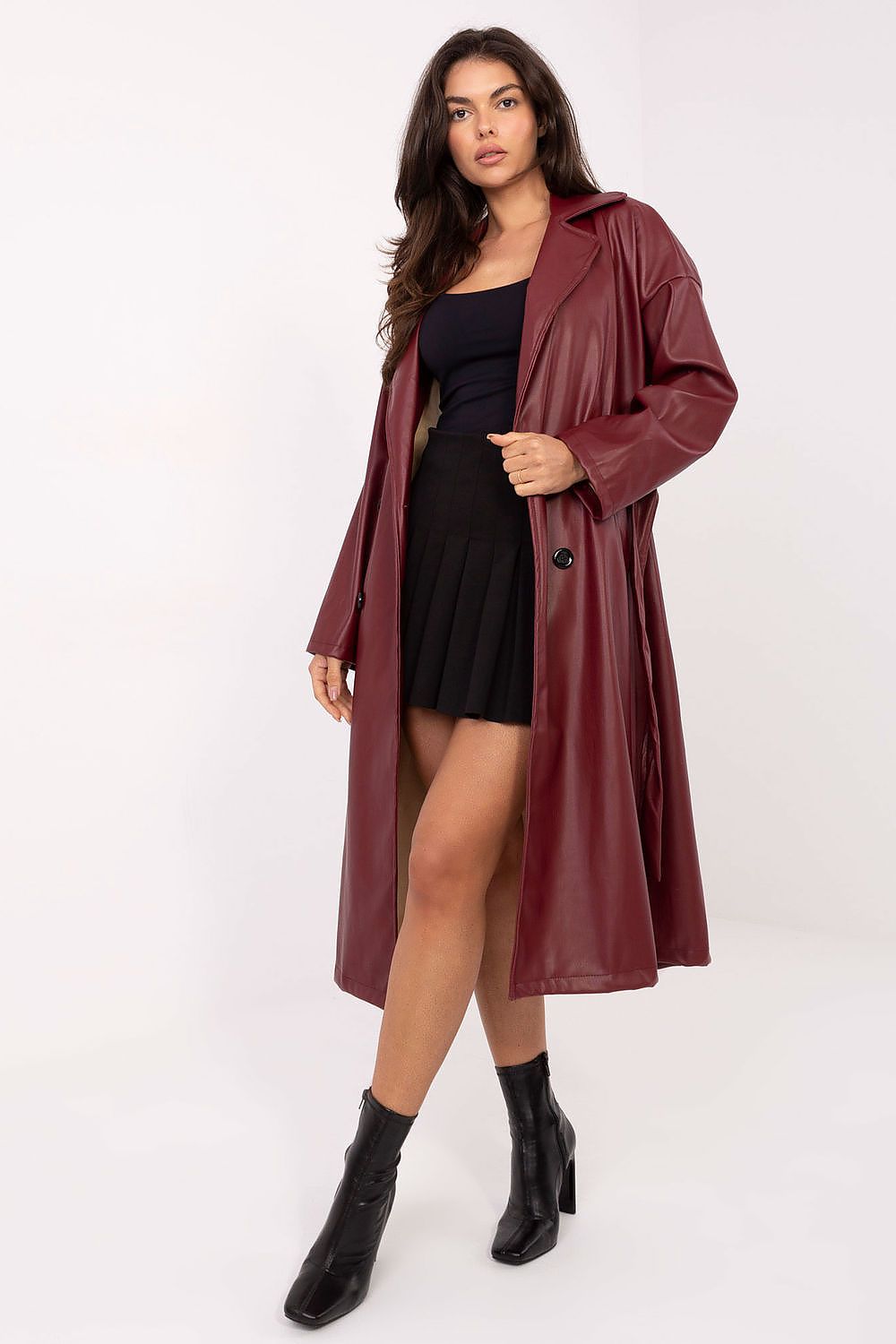 brown belted long sleeve coat view 7