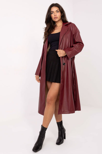 brown belted long sleeve coat view 7