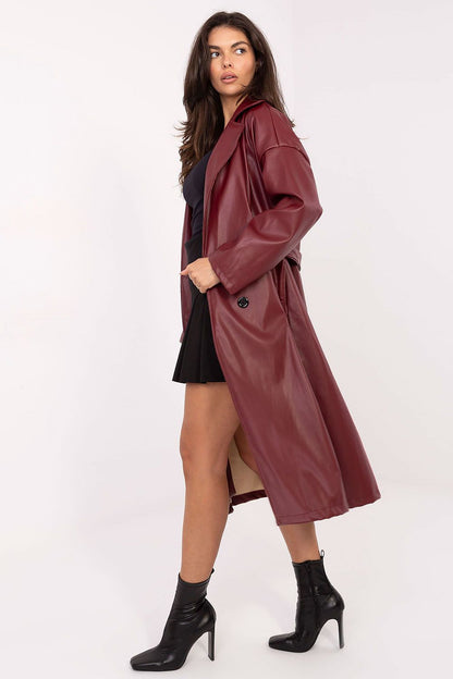 brown belted long sleeve coat view 8