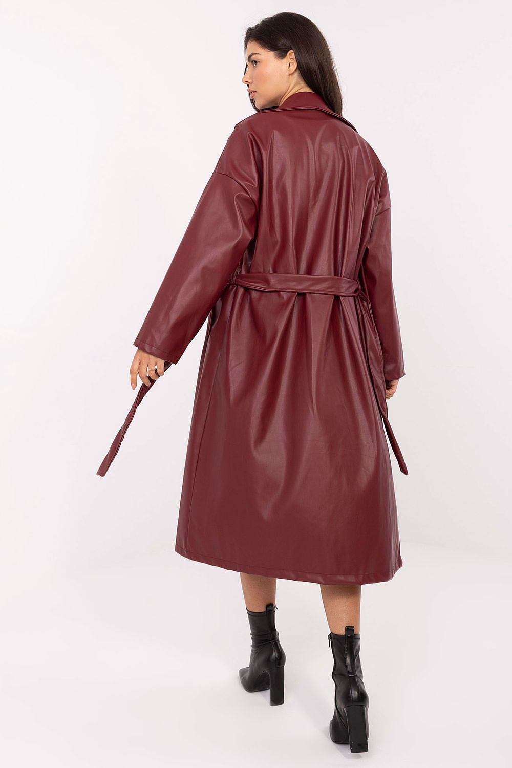 brown belted long sleeve coat view 9