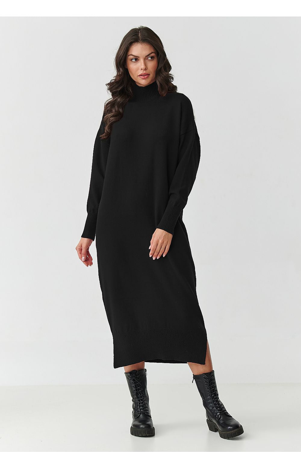 black turtleneck midi elegant black turtleneck midi dress – chic, comfortable, perfect for cooler days front view