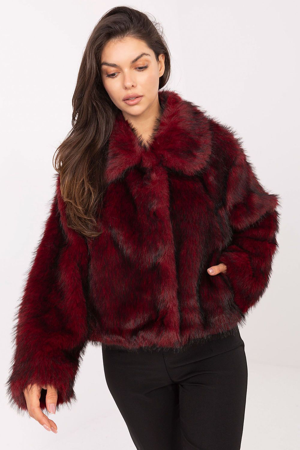 red long sleeve mini jacket front view
