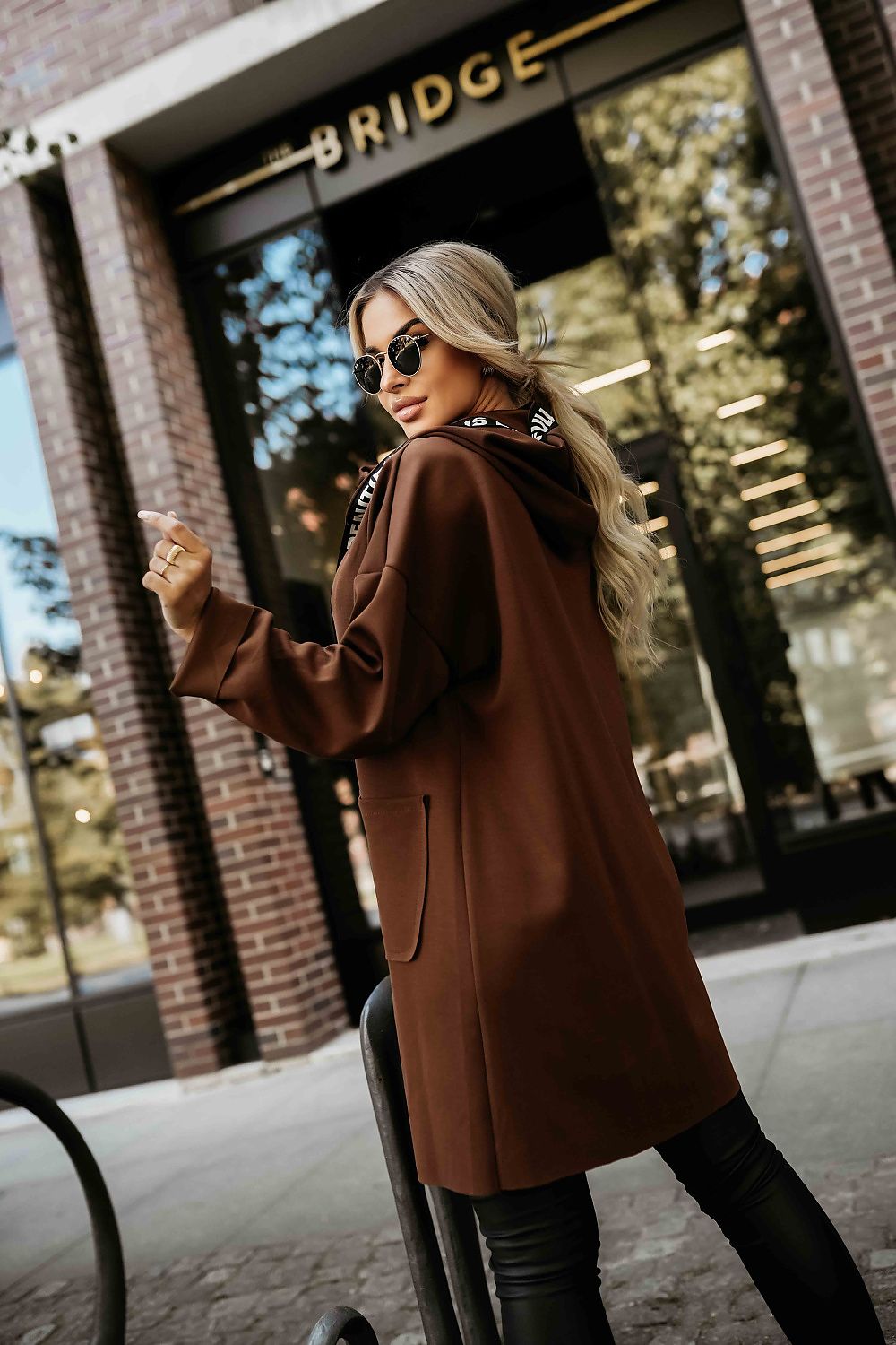brown coat detail view