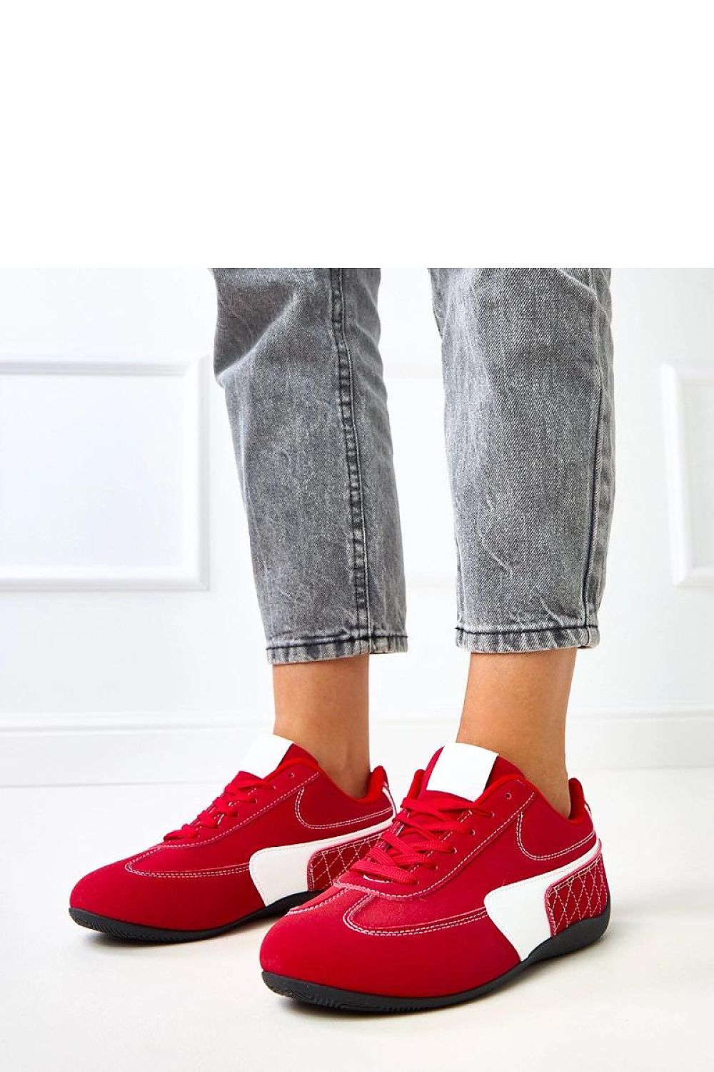 red lace sport shoes front view