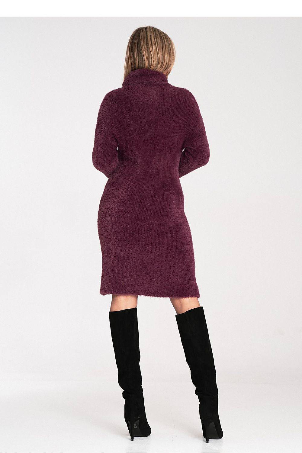 green flared turtleneck vivid green flared turtleneck dress – cozy, elegant, flattering fit view 7