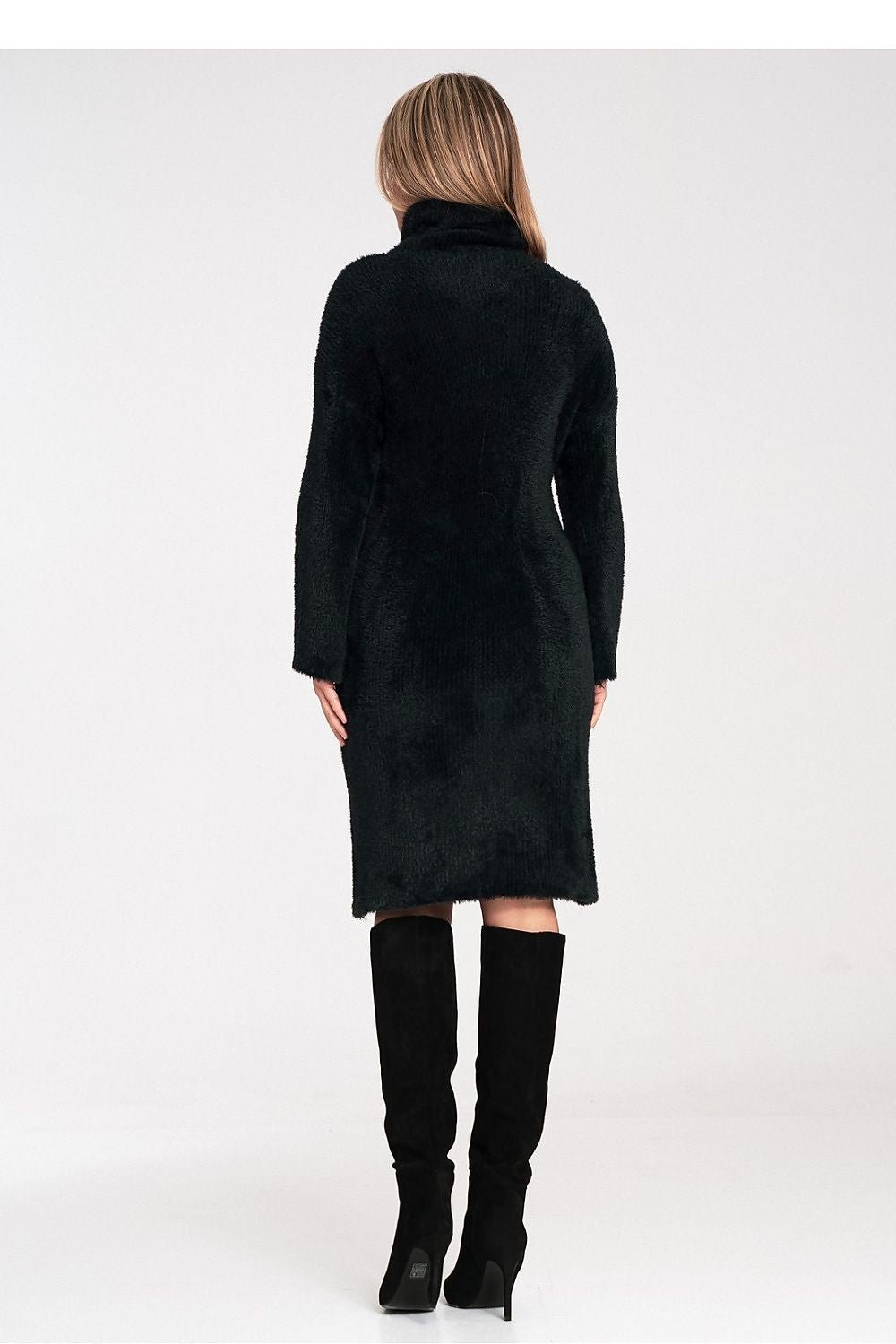 green flared turtleneck vivid green flared turtleneck dress – cozy, elegant, flattering fit view 11