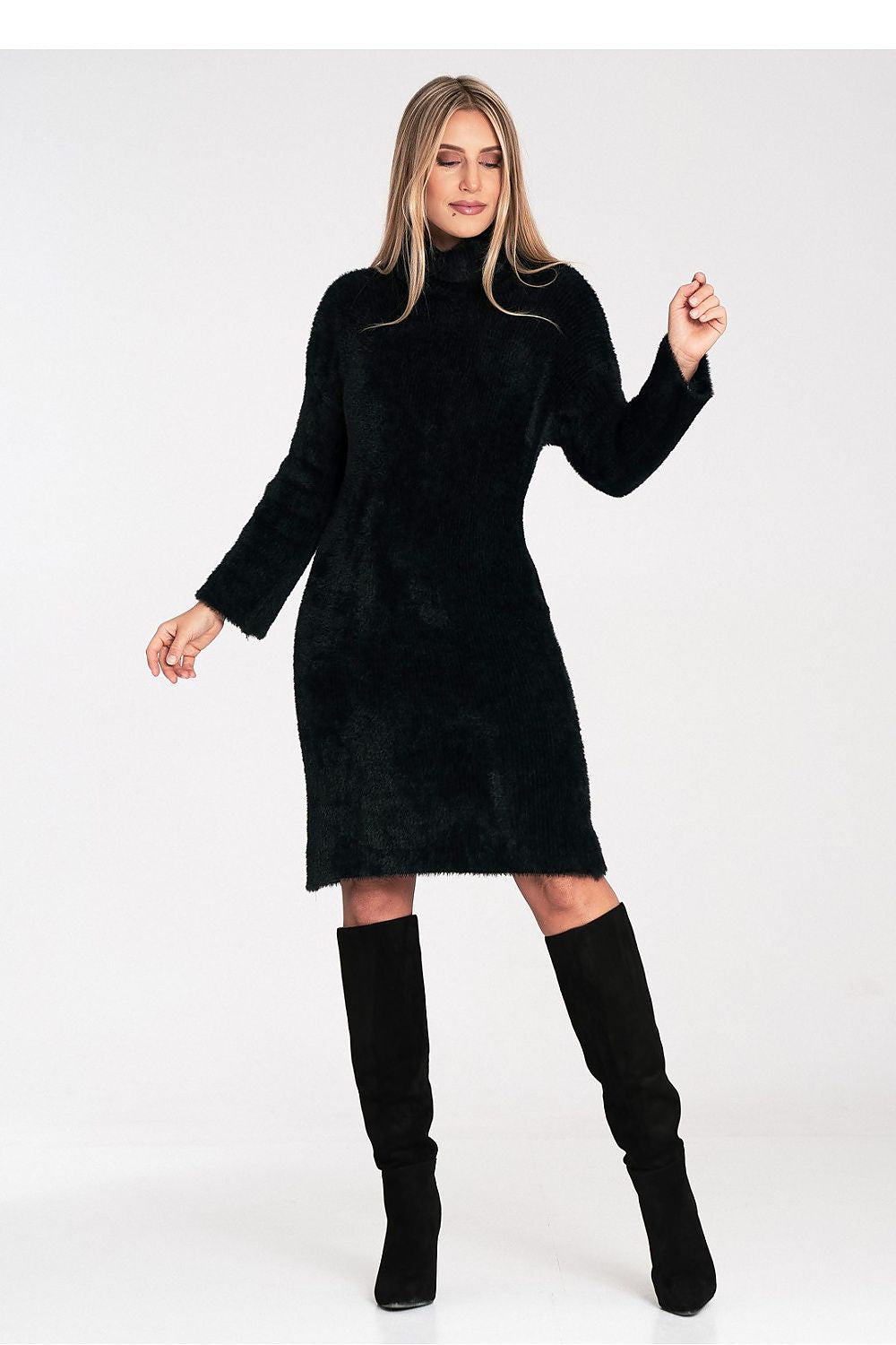 green flared turtleneck vivid green flared turtleneck dress – cozy, elegant, flattering fit view 12