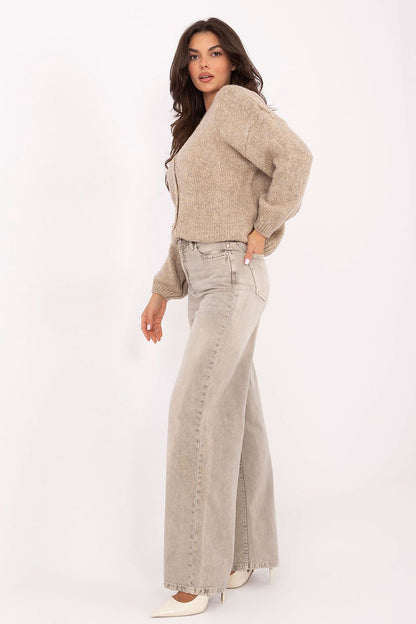 Women's Beige and Grey Jeans side view