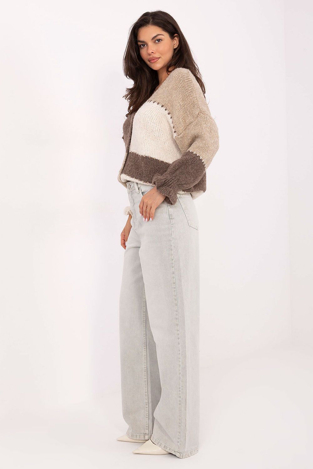 Women's Beige and Grey Jeans back view