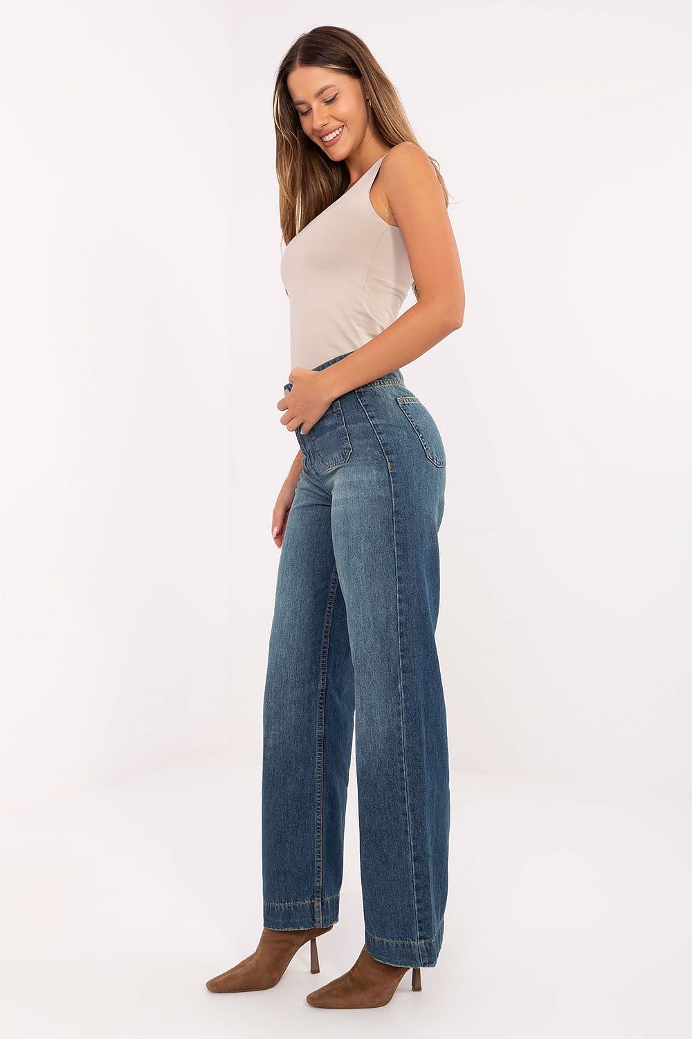 Women's Navy Blue, Beige, and Black Jeans view 48