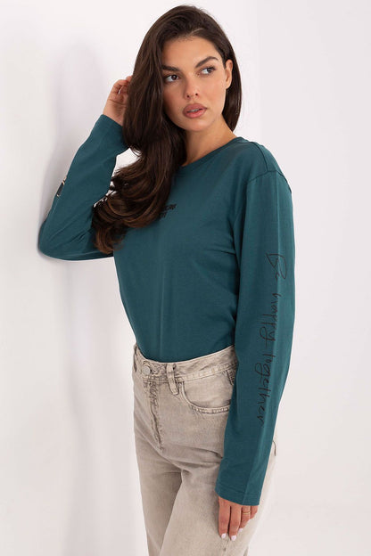 Women's Green, White, and Grey Blouse side view