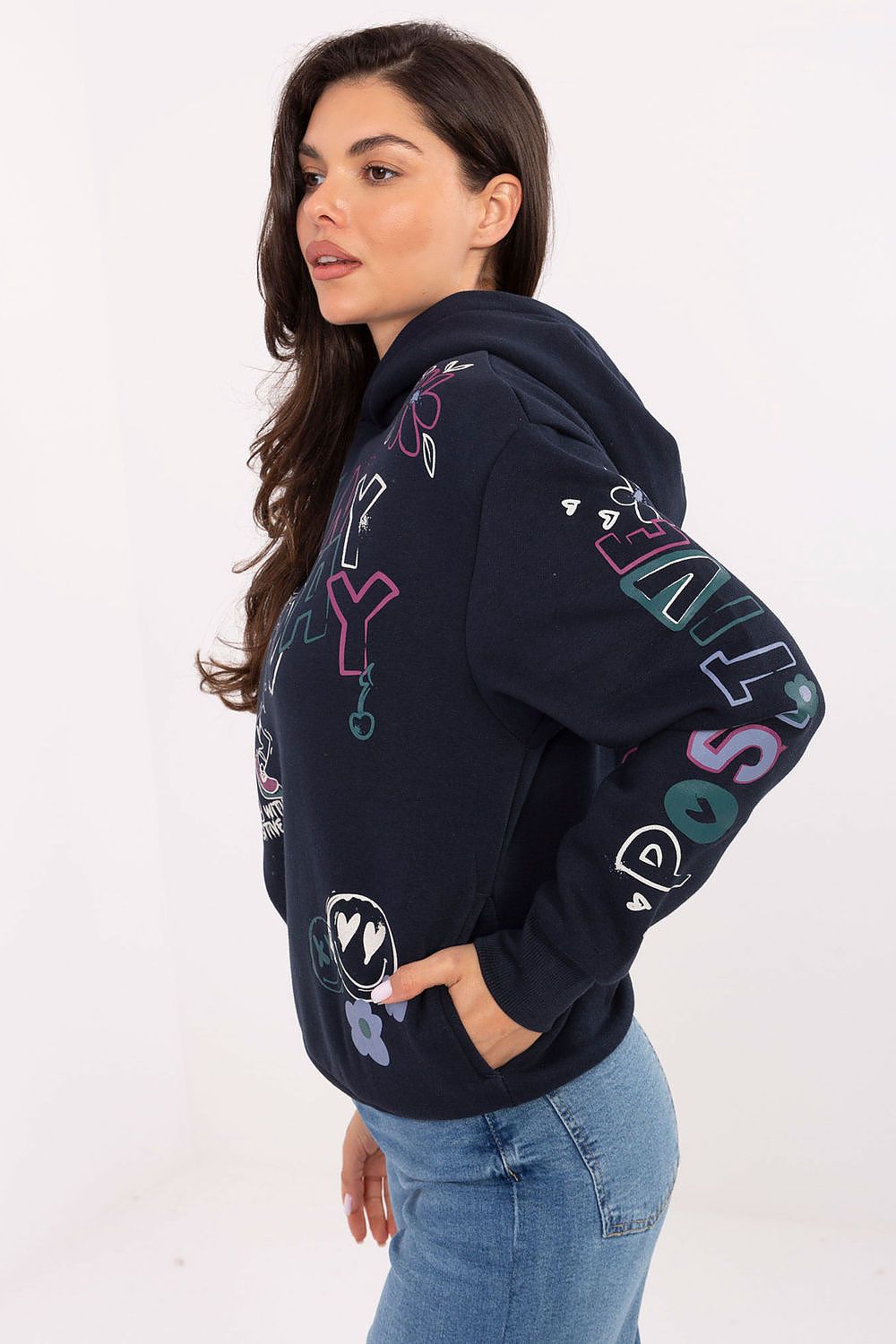 Women's Pink and Navy Blue Sweatshirt view 5