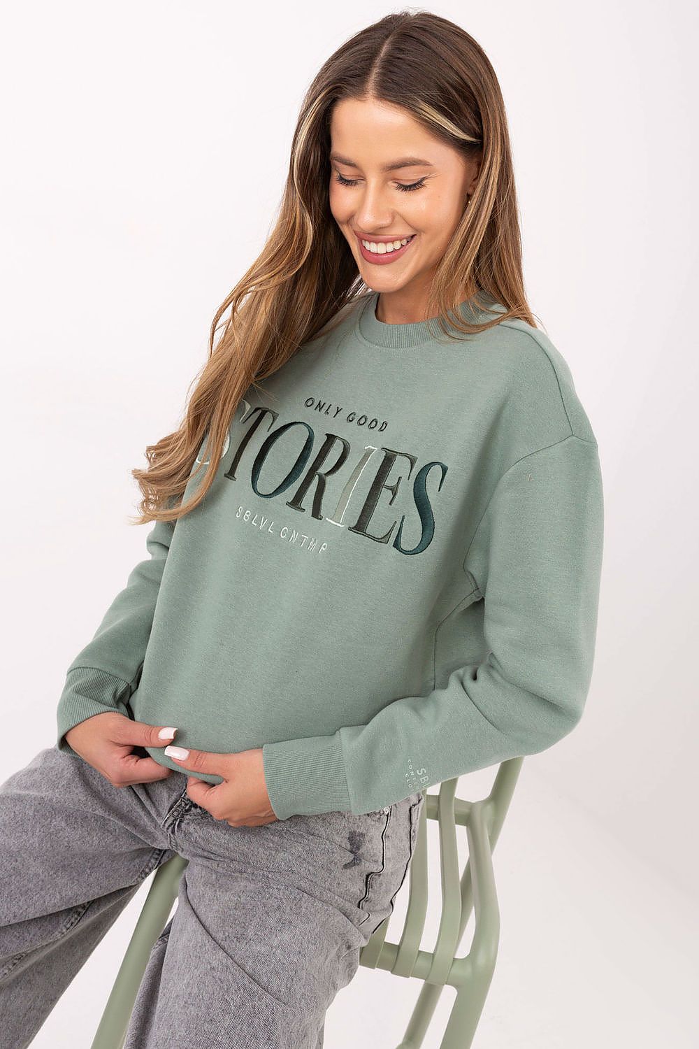 Women's Green, White, and Red Sweatshirt front view