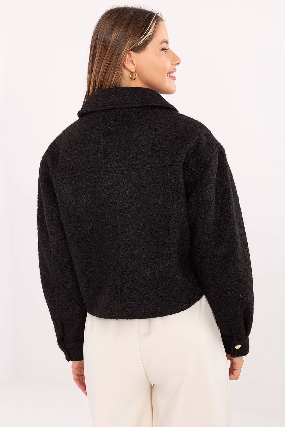 black long sleeve jacket detail view