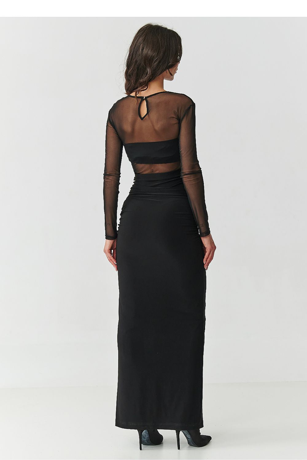 black tulle mini long dress detail view