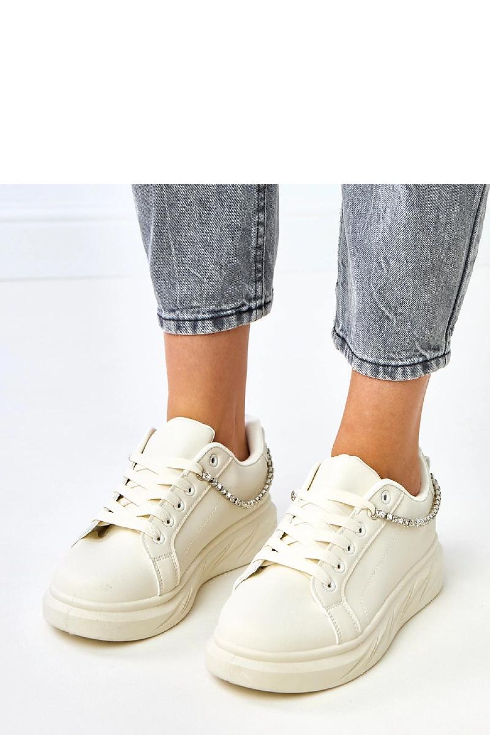 beige lace mini sport shoes back view