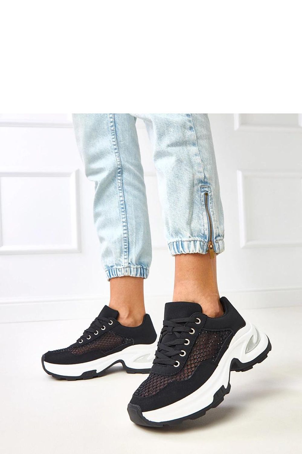 black lace sport shoes front view