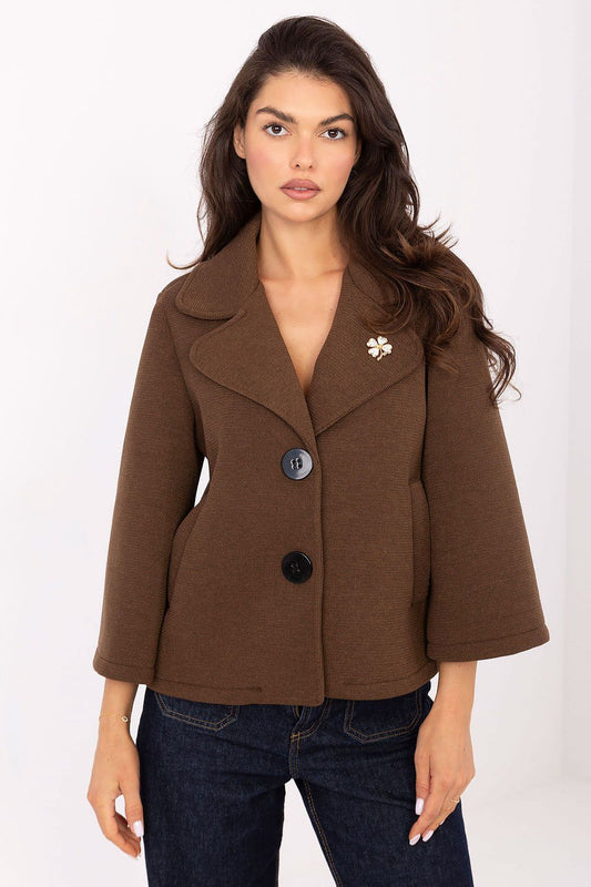 brown coat front view