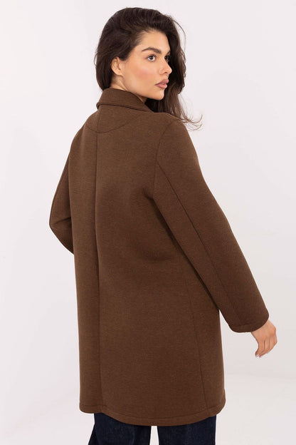 brown long sleeve coat detail view