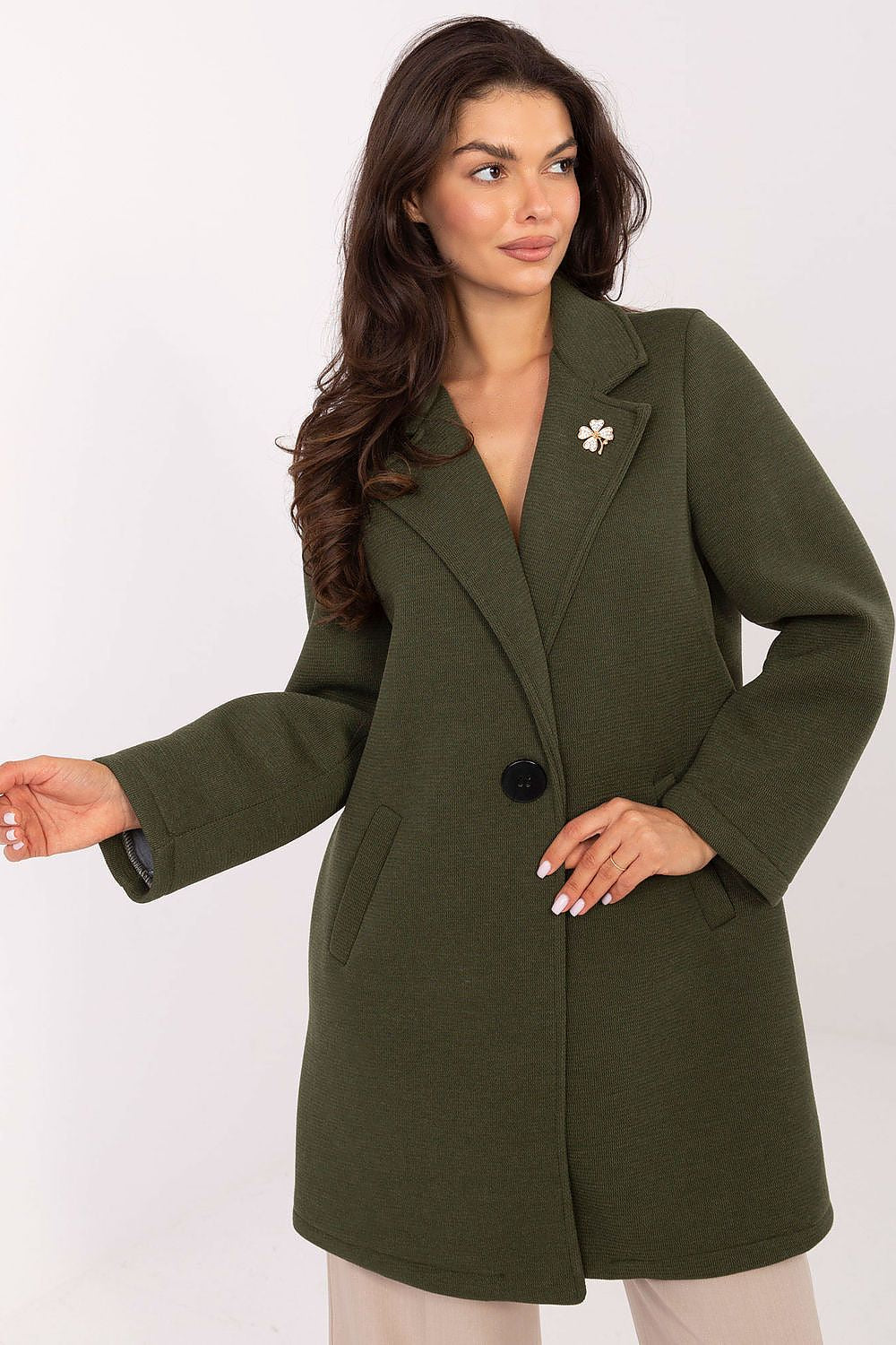 brown long sleeve coat back view