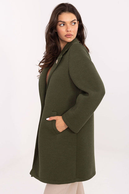 brown long sleeve coat side view