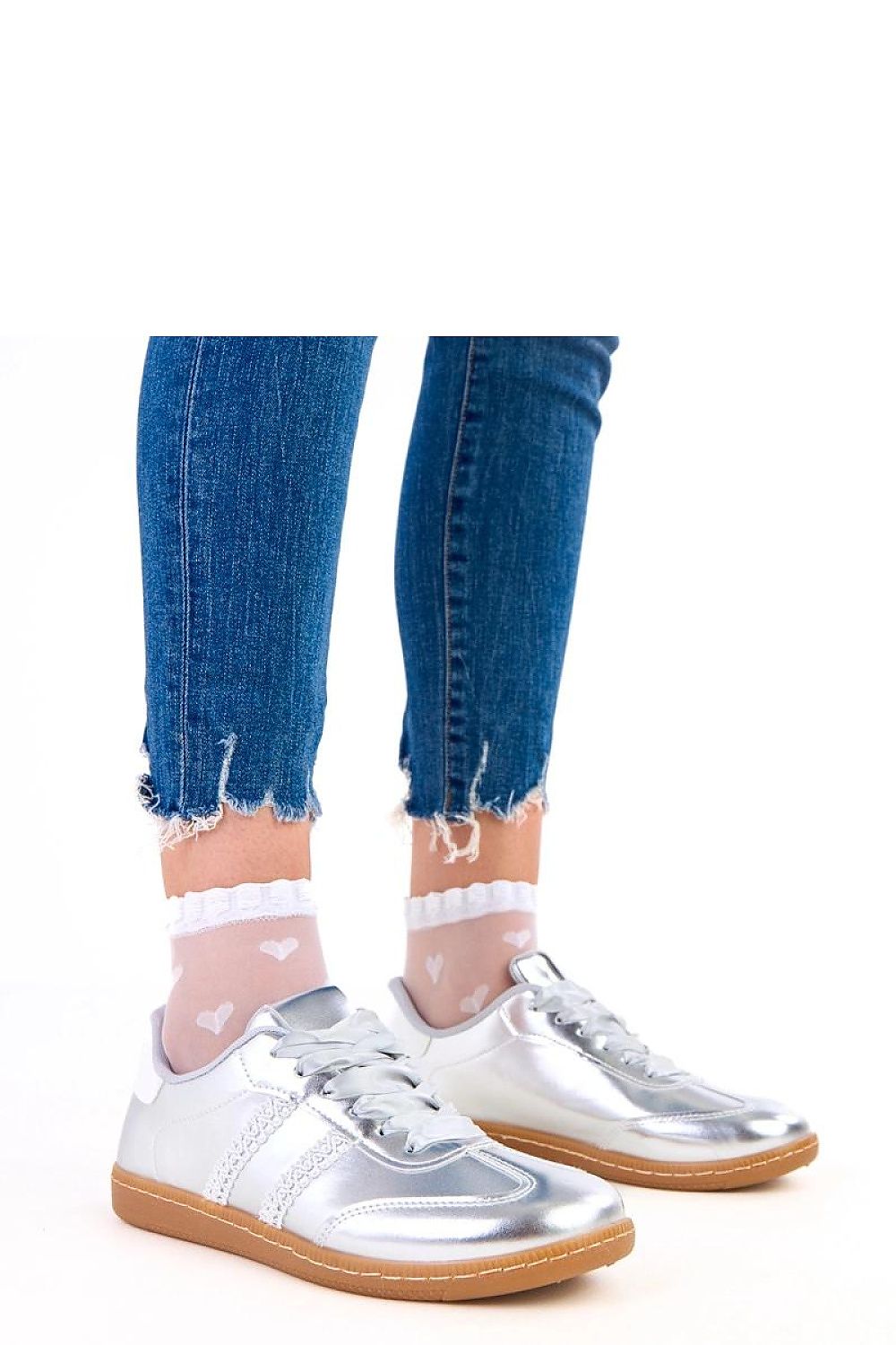 grey lace satin sport shoes front view