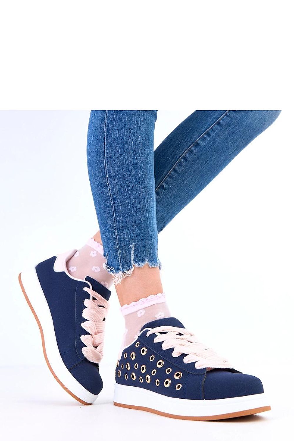 navy blue lace sport shoes alternate angle