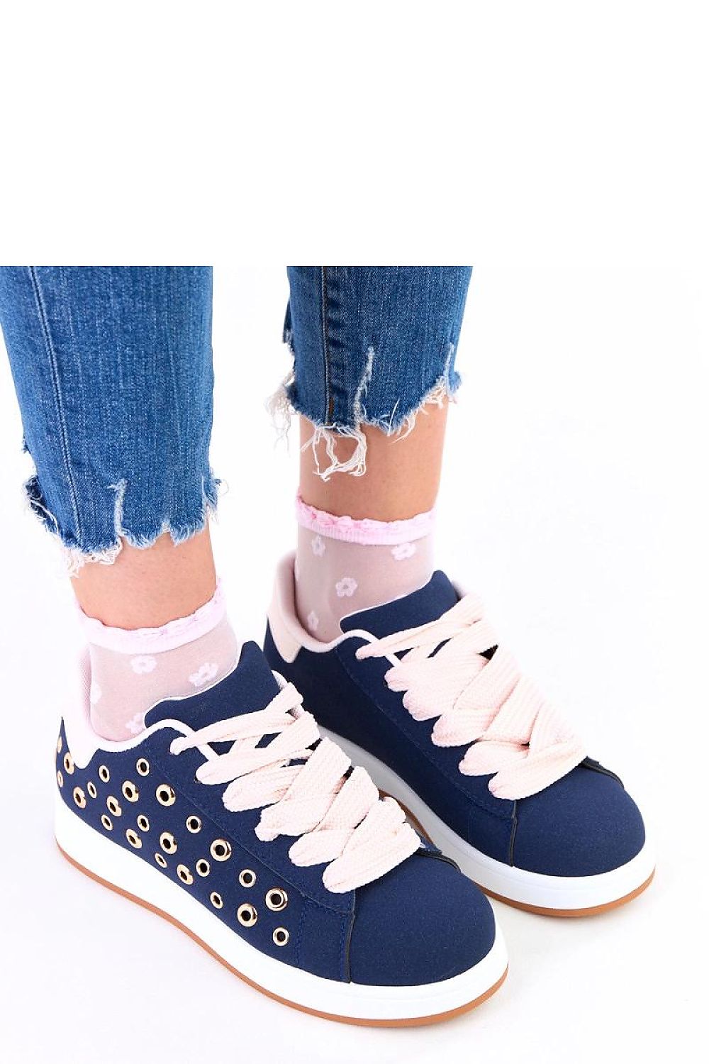 navy blue lace sport shoes back view