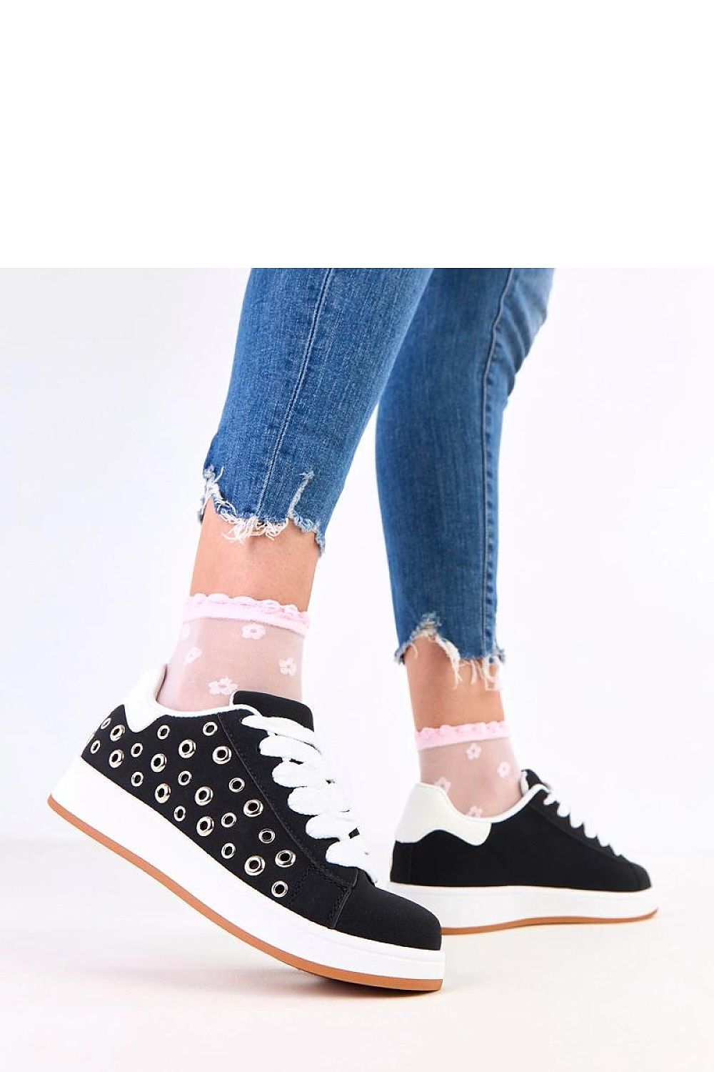 black lace sport shoes detail view