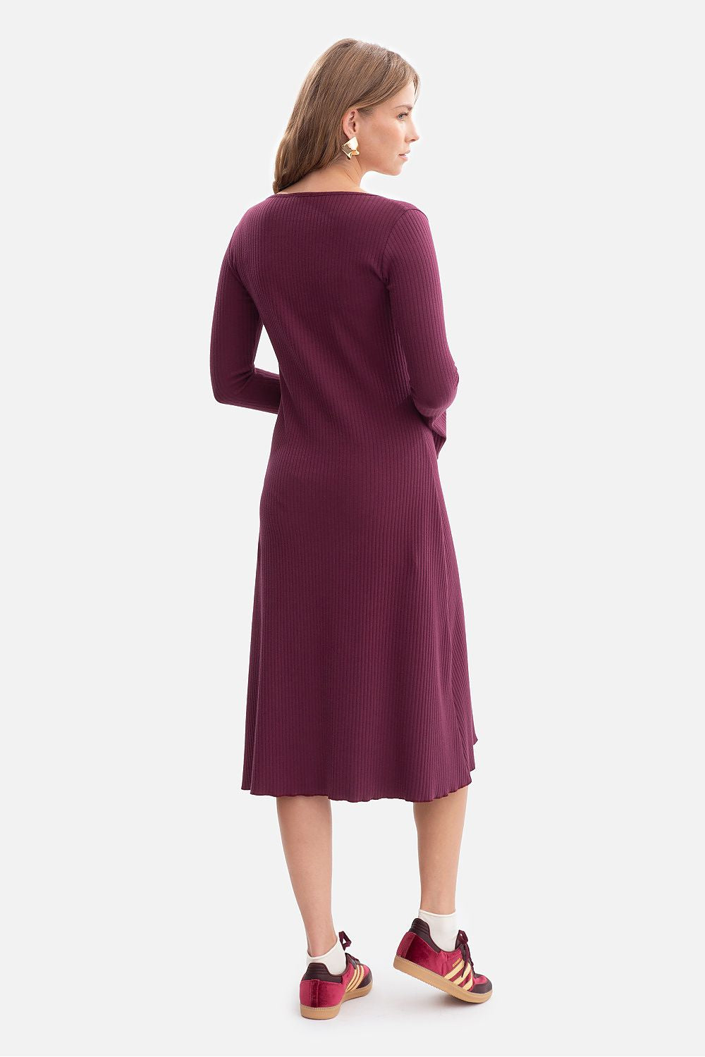violet ribbed flared day dress alternate angle