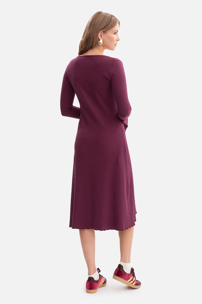 violet ribbed flared day dress alternate angle