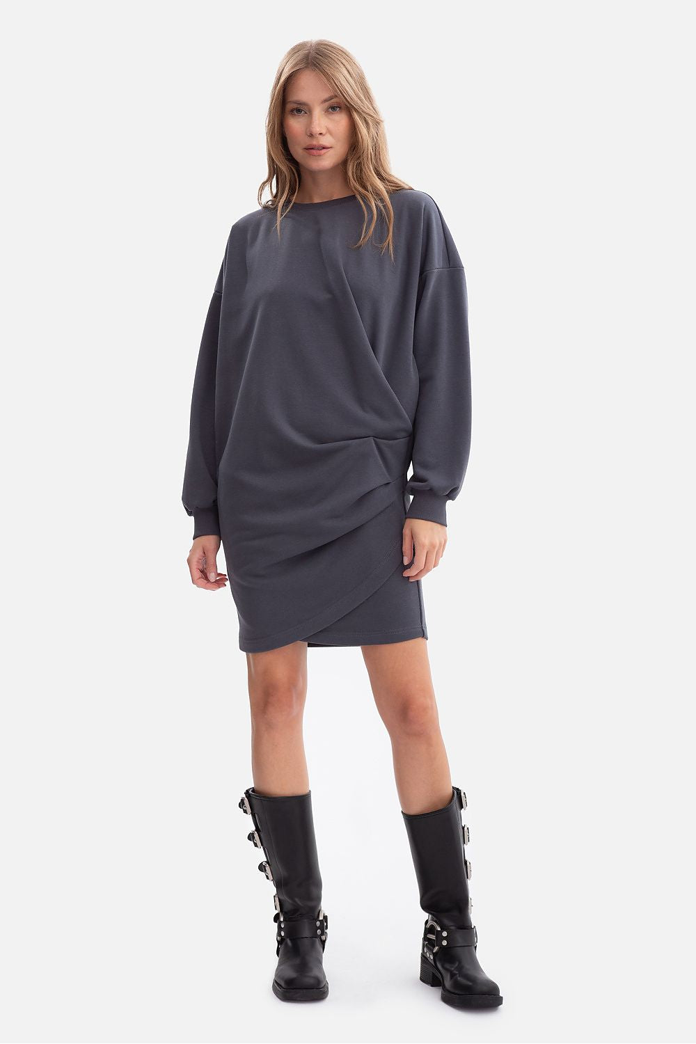 grey long sleeve day dress alternate angle