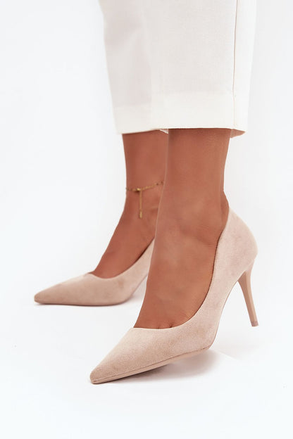 beige mini high heels front view