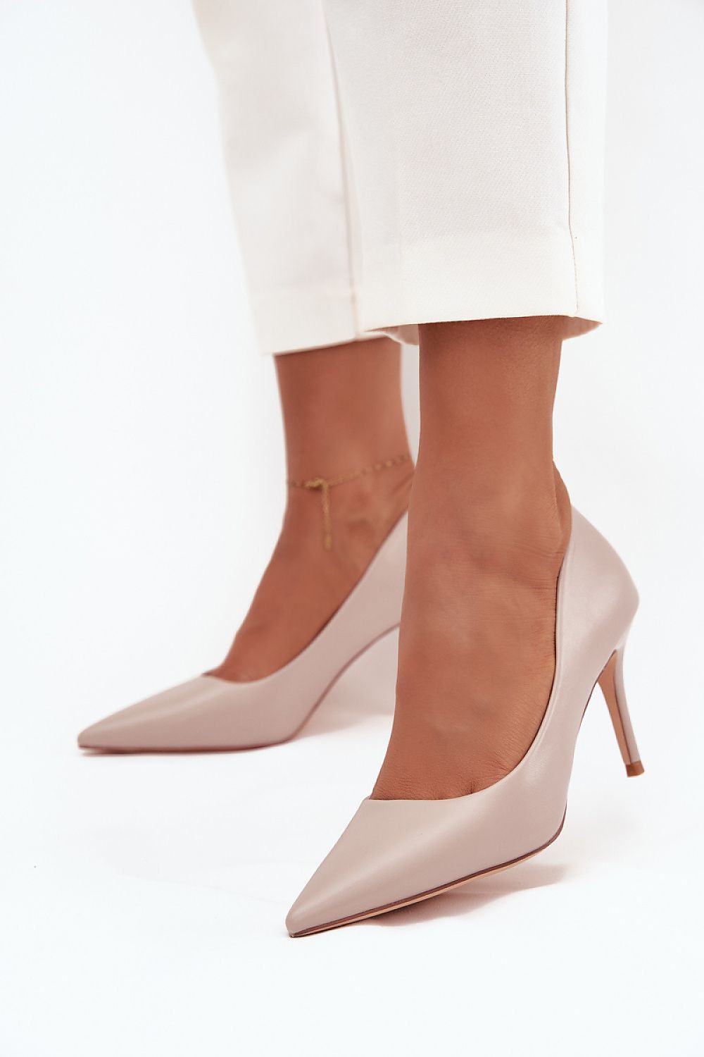 beige mini high heels front view