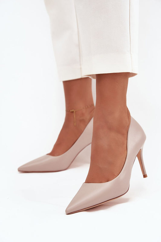 beige mini high heels front view