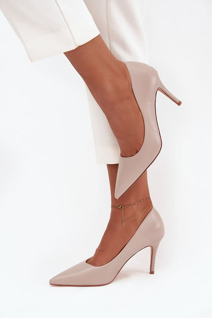 beige mini high heels detail view