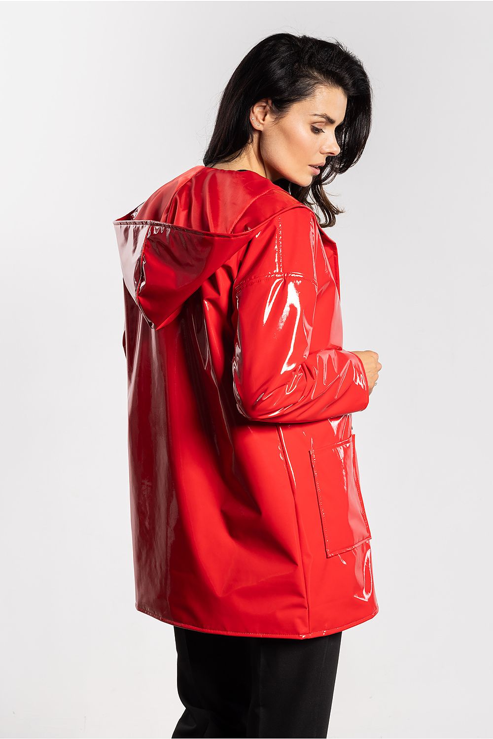 red mini jacket detail view