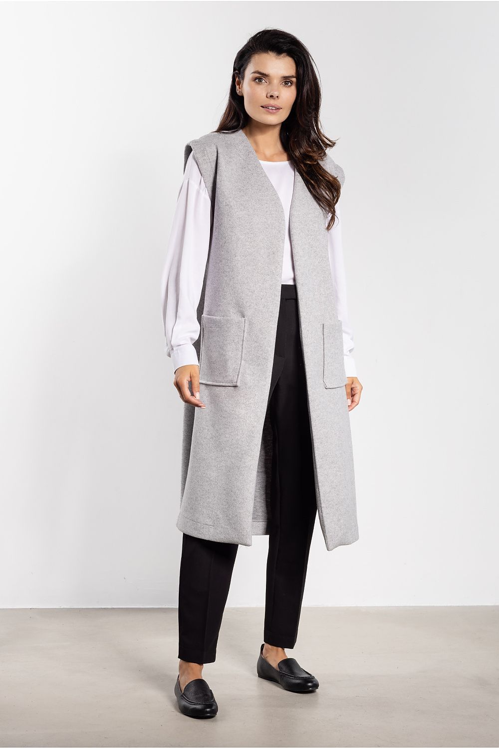 grey belted mini gilet alternate angle