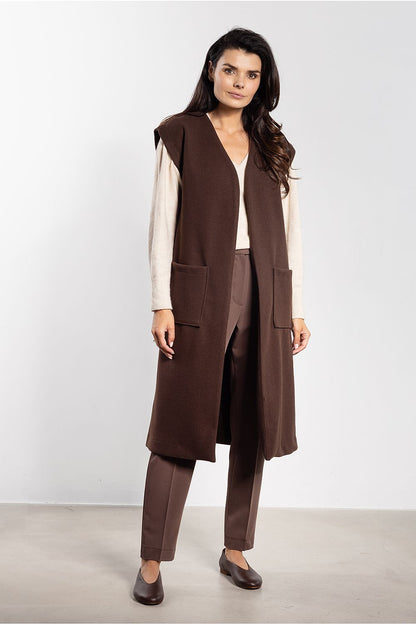 grey belted mini gilet side view