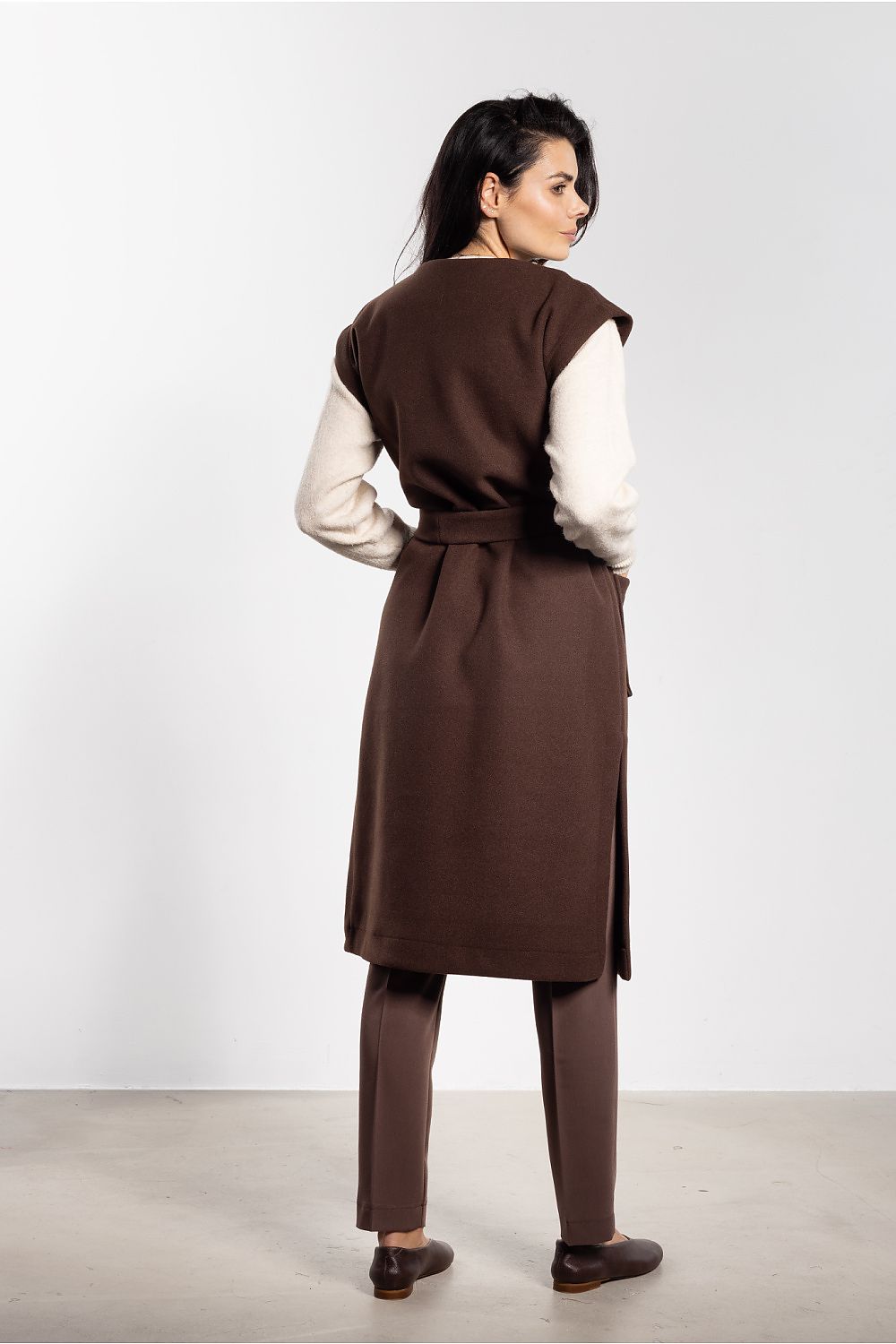grey belted mini gilet view 6