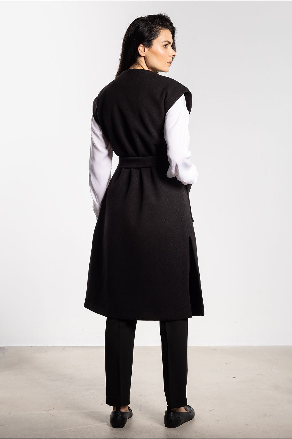 grey belted mini gilet view 13
